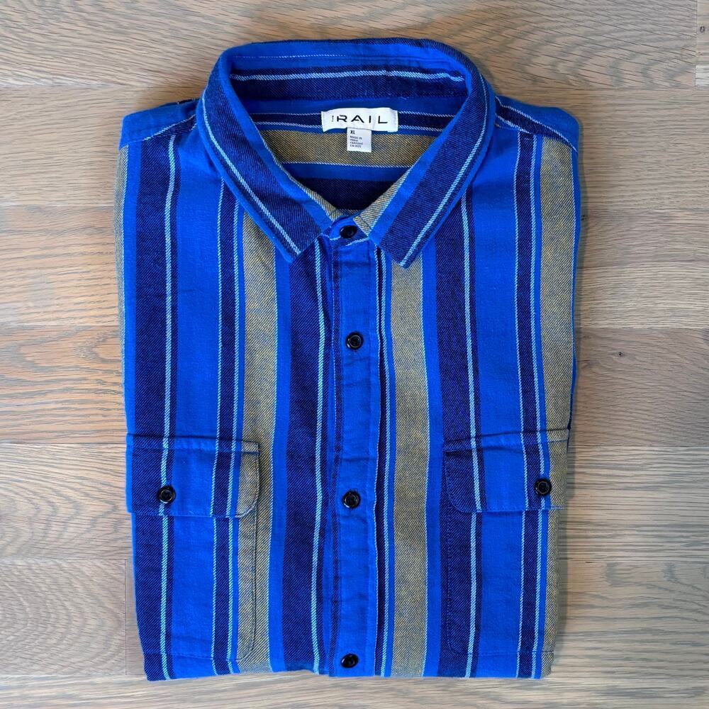 The Rail Nordstrom Woven Button Down Shirt Lightweight Blue Stripe Mens Size XL - Picture 7 of 7